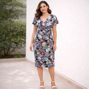 Lauren Ralph Lauren SZ 8 Black Label Floral Wrap Front Dress